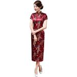 Robes de soirée courtes rouge bordeaux à fleurs à manches trois-quart Taille L look asiatique pour femme 
