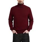 Pulls en laine rouge bordeaux en laine à manches longues à col roulé Taille 3 XL classiques pour homme en promo 