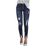 Jeans droits bleu marine troués stretch Taille M look fashion pour femme en promo 