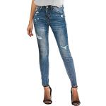 Jeans droits bleu marine en velours troués Taille S look fashion pour femme 