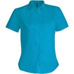 Chemises Kariban turquoise en popeline à manches courtes à manches courtes Taille S pour femme en promo 