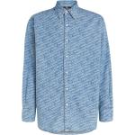 Chemises Karl Lagerfeld bleus clairs à logo imprimées à manches longues col kent Taille L pour homme 