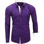 Chemises unies violettes stretch à manches longues col kent Taille XL look fashion pour homme 