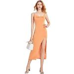 Robes de soirée longues orange à bretelles spaghetti à manches longues Taille XL look fashion pour femme en promo 