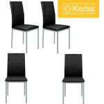 Chaises de salle à manger noires en cuir en lot de 4 minimalistes 