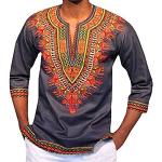 T-shirts d'automne gris imprimé africain à motif Afrique à manches courtes à manches trois-quart Taille L style ethnique pour homme 