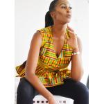 Tops peplum orange imprimé africain à motif Afrique style ethnique pour femme 