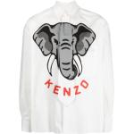 Chemises de créateur Kenzo blanches en popeline à motif éléphants imprimées pour homme 