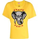 T-shirts à imprimés de créateur Kenzo jaunes en jersey avec broderie à motif éléphants à manches courtes à col rond pour femme 