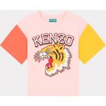 T-shirts à col rond rose pastel à effet tigré à motif tigres enfant bio 