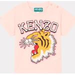 T-shirts à col rond rose pastel à effet tigré à motif tigres enfant bio look casual 