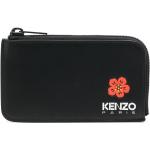Portefeuilles de créateur Kenzo noirs à fleurs en cuir de veau zippés pour femme 