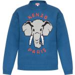 Pulls en laine de créateur Kenzo bleus à motif éléphants à manches longues à col rond Taille XL 