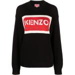 Pulls de créateur Kenzo Logo noirs en coton mélangé à mailles à manches longues pour femme 