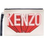 Pochettes de créateur Kenzo Logo blancs cassés en cuir de veau en cuir rectangulaires pour femme 