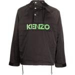 Vestes longues de créateur Kenzo Logo noires en satin à capuche à manches longues pour homme en promo 