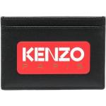 Porte-cartes en cuir de créateur Kenzo Logo noirs en cuir de veau pour femme 