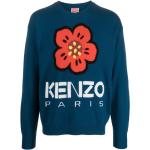 Pulls de créateur Kenzo bleus à motif fleurs à mailles à manches longues pour homme 