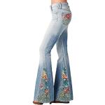 Jeans imprimés bleus à fleurs en denim Taille 5 XL look fashion pour femme 