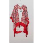 Manteaux rouges à motif paisley en coton à pompons Taille L style bohème pour femme 