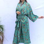 Robes de chambre longues de demoiselle d'honneur vertes à fleurs Taille XL petite look hippie pour femme 