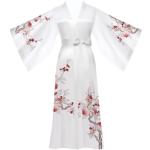 Peignoirs Kimono blancs à fleurs en satin Taille XS look asiatique pour femme 