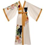 Peignoirs Kimono jaunes à fleurs en satin à motif panthères Taille XS look asiatique pour femme en promo 