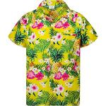 Chemises hawaiennes jaunes tropicales en polyester à motif ananas à manches courtes Taille 4 XL look casual pour homme 