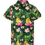 Chemises hawaiennes vertes tropicales en polyester à motif ananas à manches courtes Taille 4 XL look casual pour homme 