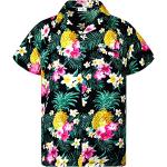 Chemises hawaiennes noires tropicales en polyester à motif ananas à manches courtes Taille 4 XL look casual pour homme 