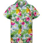 Chemises hawaiennes bleus clairs tropicales en polyester à motif ananas à manches courtes Taille 4 XL look casual pour homme 