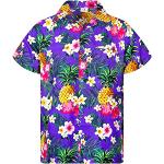 Chemises hawaiennes violettes tropicales en polyester à motif ananas à manches courtes Taille XS look casual pour homme 