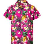 Chemises hawaiennes roses tropicales en polyester à motif ananas à manches courtes Taille XS look casual pour homme 