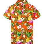 Chemises hawaiennes orange tropicales en polyester à motif ananas à manches courtes Taille XS look casual pour homme 