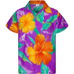 Chemises hawaiennes violet clair en polyester à motif fleurs à manches courtes Taille S look casual pour homme 