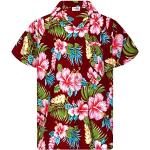 Chemises hawaiennes rouge bordeaux à fleurs en polyester à motif fleurs à manches courtes Taille XL look casual pour homme 