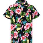 Chemises hawaiennes noires à fleurs en polyester à motif fleurs à manches courtes Taille 5 XL look casual pour homme 