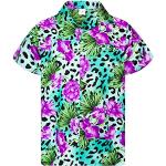 Chemises hawaiennes turquoise à effet léopard à motif fleurs à manches courtes Taille 3 XL look casual pour homme 