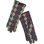 King Louie Gants pour femme « Glove Briolette » Jacquard Argyle Gants en tricot fin, Vert sapin/violet/beige, L
