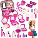 Kit de maquillage pour enfants - Simulation de jouet cosmétique maquillage de jeu avec sac de rangement rose, jeu de maquillage de princesse pour petites filles