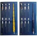 Hillento Kit de stylo de dessin de calligraphie de manga en bois de marbre, stylo à plume comique professionnel, comprend 2 poignées de porte-stylo, 12 plumes pour lettrage, art, bleu et jaune