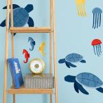 Autocollants bleu marine à motif tortues modernes 