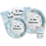 Ciao- Kit Vaisselle de Fête Baby (Assiettes, gobelets, Serviettes) de Papel compostable eco-Friendly, AZ140, Bleu Ciel, 8 Personnes