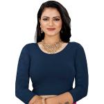 Chemisiers bleu marine imprimé Indien en coton en dentelle à col rond Taille XL style ethnique pour femme 
