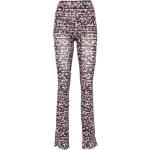 Pantalons rose bonbon à fleurs en fil filet à motif fleurs à imprimés stretch coupe bootcut pour femme 