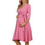 Robes de grossesse habillées de soirée roses à manches trois-quart Taille XXL look fashion pour femme 