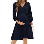 Robes de grossesse habillées de soirée bleus foncé à volants à manches trois-quart à col en V Taille L look fashion pour femme 