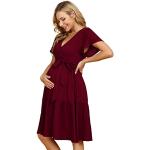 Robes de grossesse habillées de soirée rouge bordeaux à volants à manches courtes à col en V Taille L look fashion pour femme 