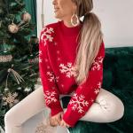 Pulls jacquard pour fêtes de Noël d'automne rouges en fibre acrylique à manches longues Taille XL look fashion pour femme 