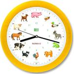 Horloges murales jaunes en aluminium à motif animaux 